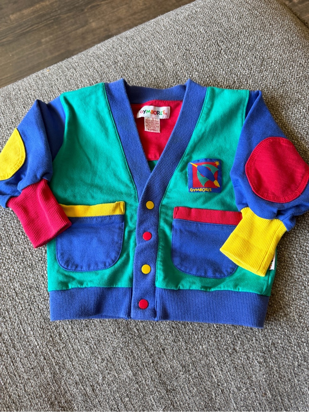 Vintage Rainbow Tag Gymboree Green Blue Yellow Red Colorblock Cardigan - XSMALL